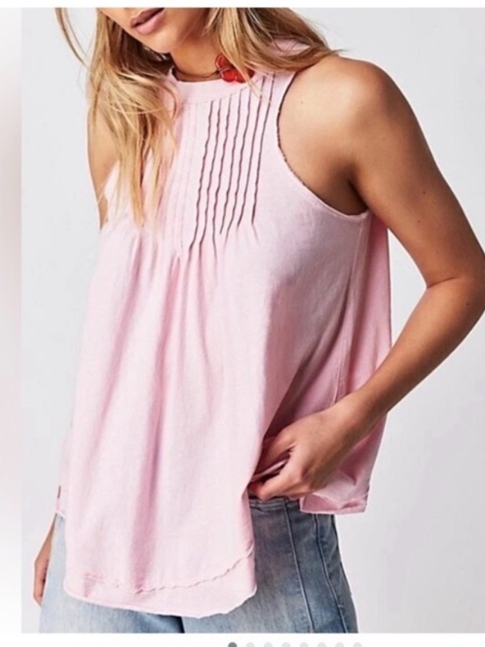 NWT We The Free‎ top Free People Light Pink cotton Tank “go to town” raw hem S